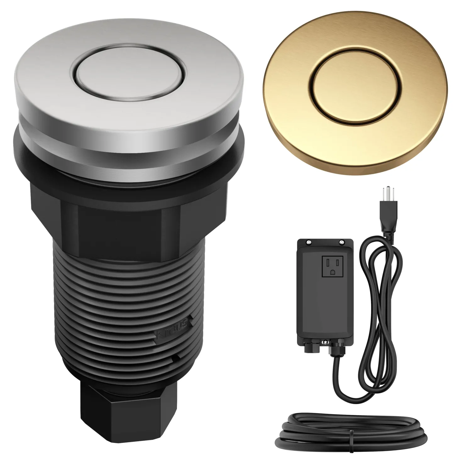 KRAUS Contemporary Flat Top Button Garbage Disposal Air Switch Kit in Brushed Brass