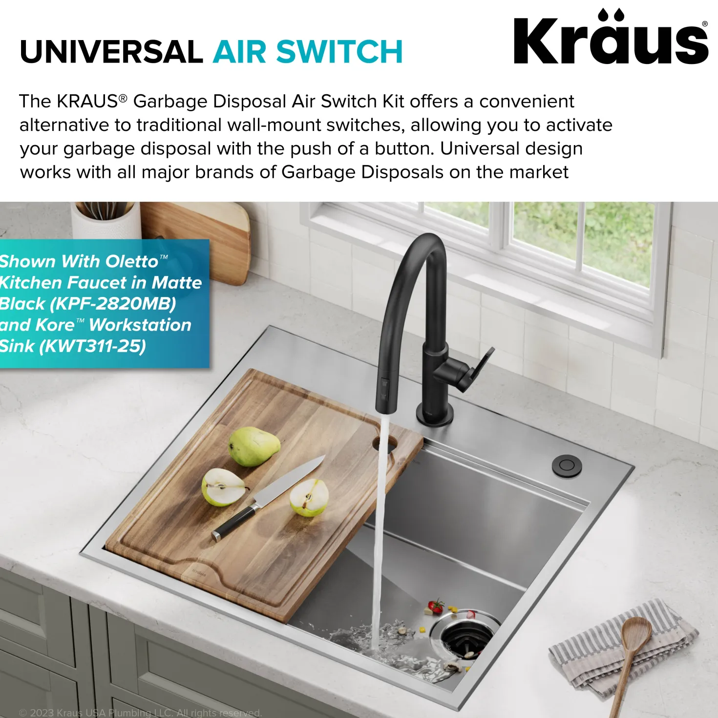 KRAUS Contemporary Flat Top Button Garbage Disposal Air Switch Kit in Brushed Brass