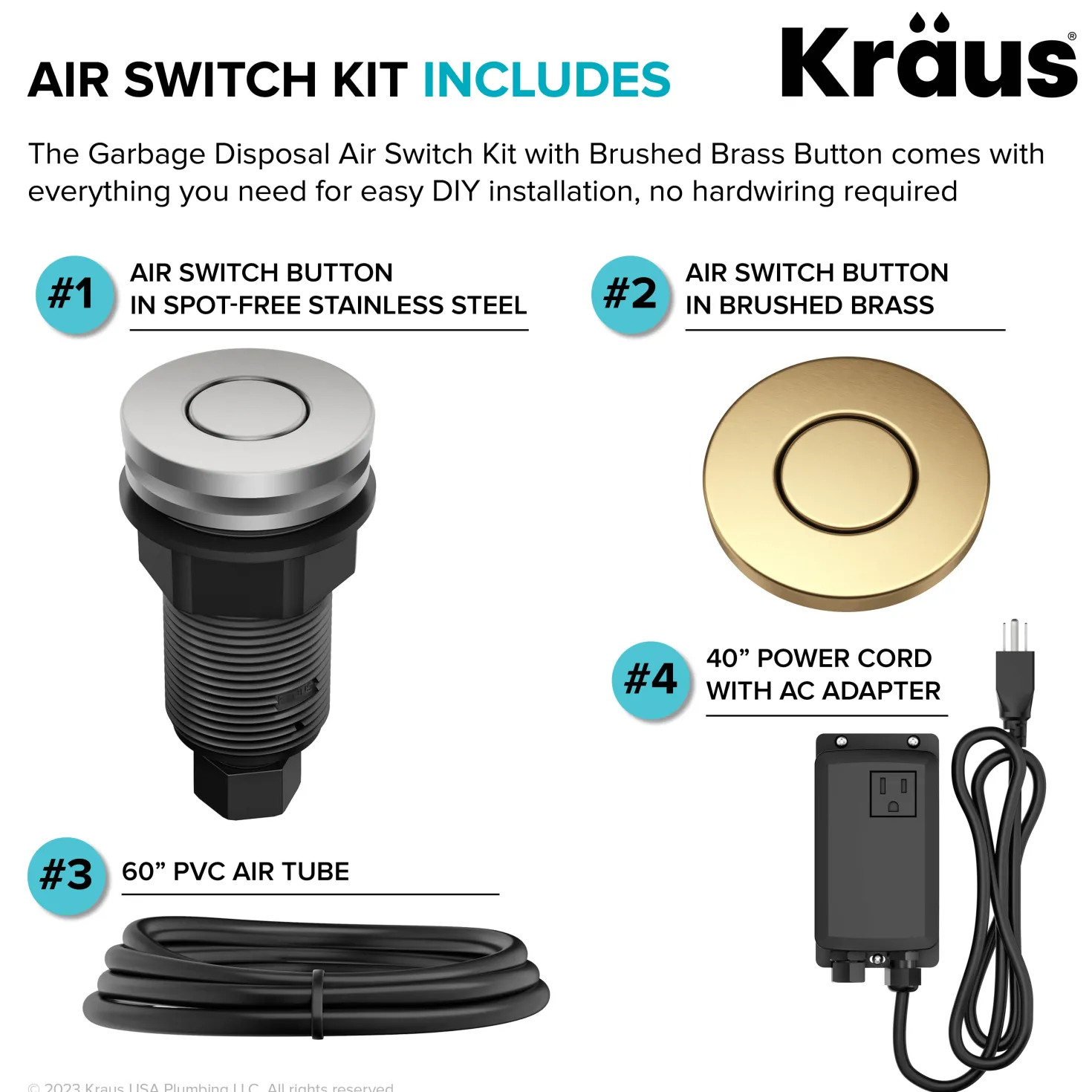 KRAUS Contemporary Flat Top Button Garbage Disposal Air Switch Kit in Brushed Brass