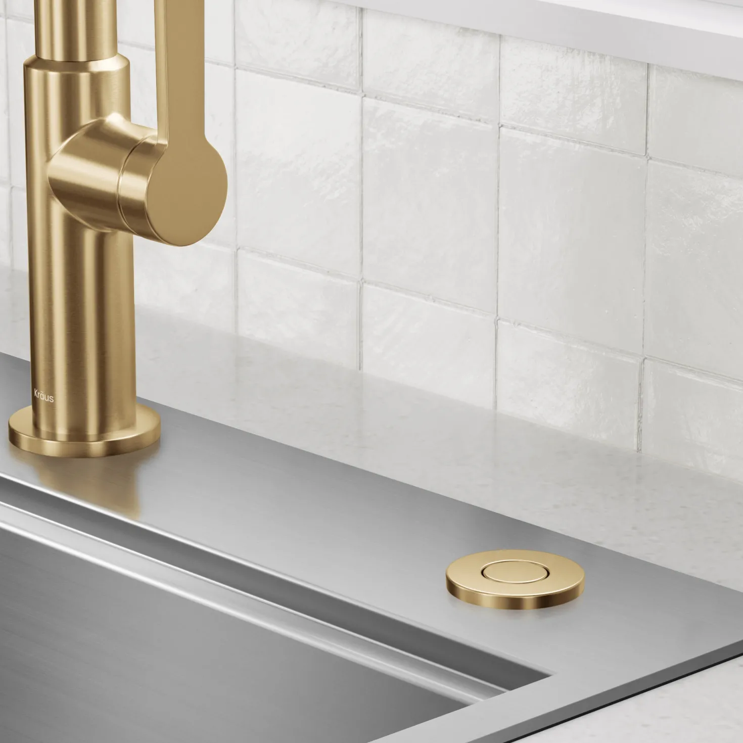 KRAUS Contemporary Flat Top Button Garbage Disposal Air Switch Kit in Brushed Brass