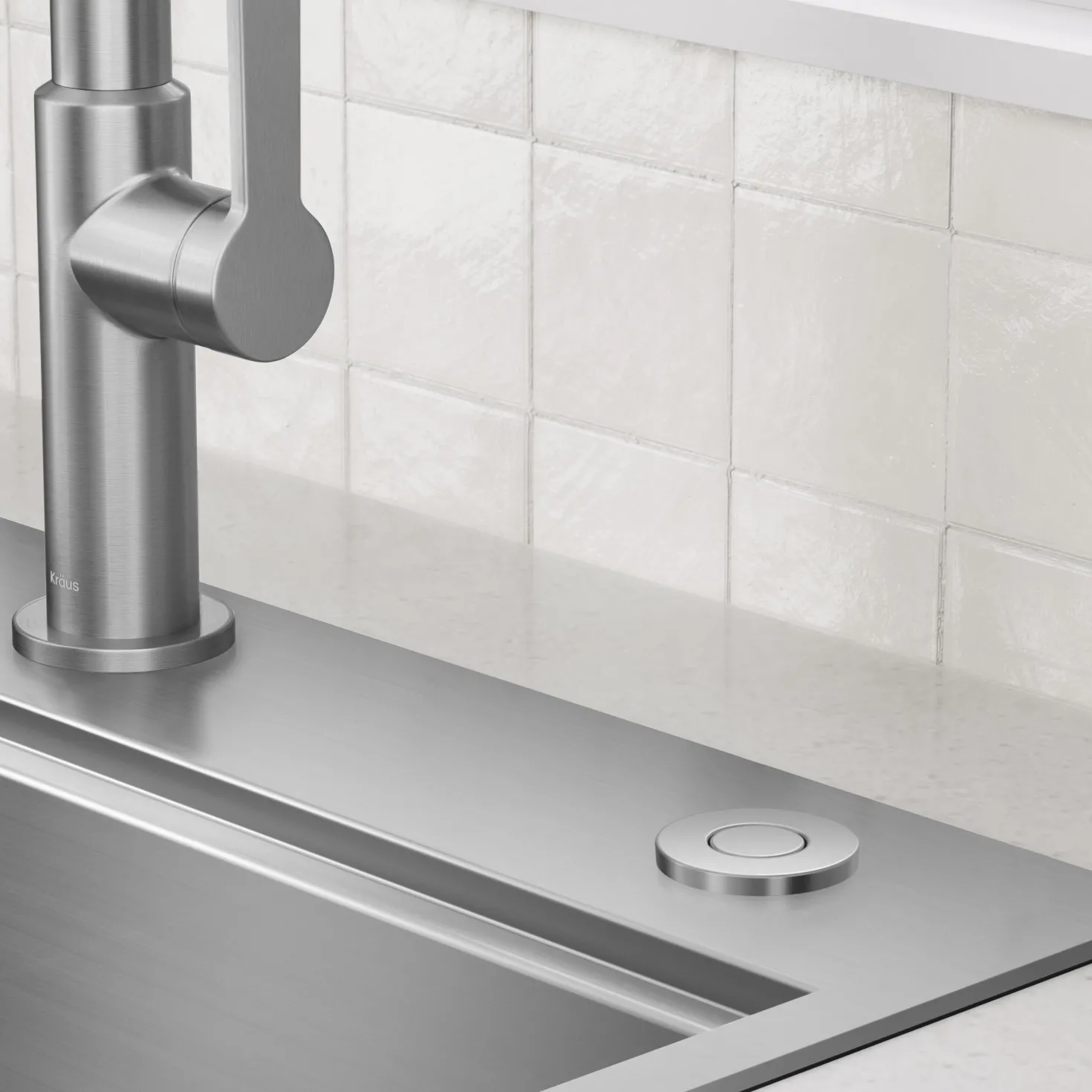 KRAUS Contemporary Flat Top Button Garbage Disposal Air Switch Kit in Spot-Free Stainless