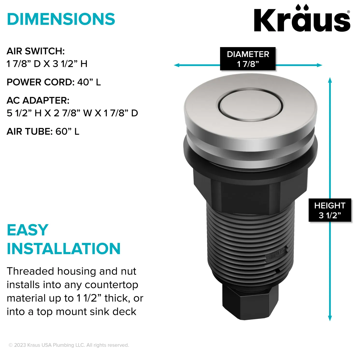 KRAUS Contemporary Flat Top Button Garbage Disposal Air Switch Kit in Spot-Free Stainless