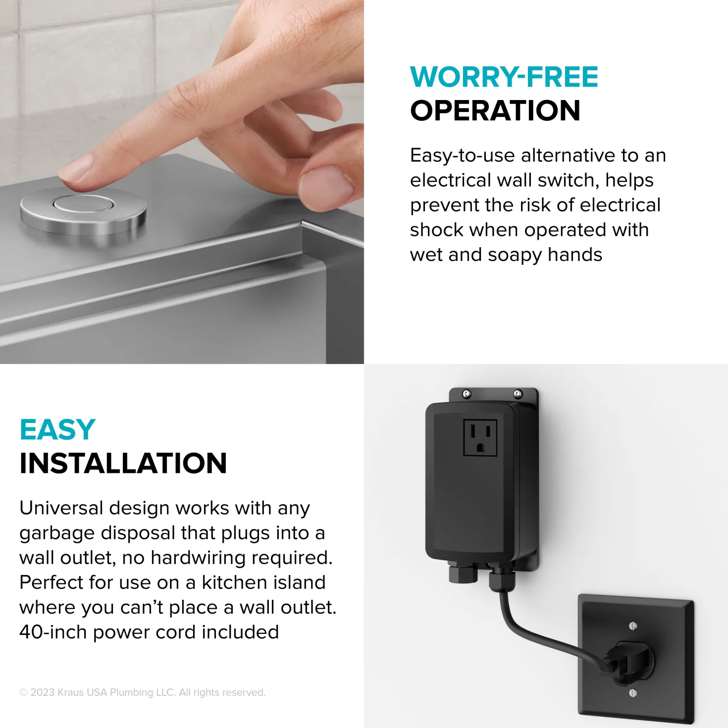 KRAUS Contemporary Flat Top Button Garbage Disposal Air Switch Kit in Spot-Free Stainless