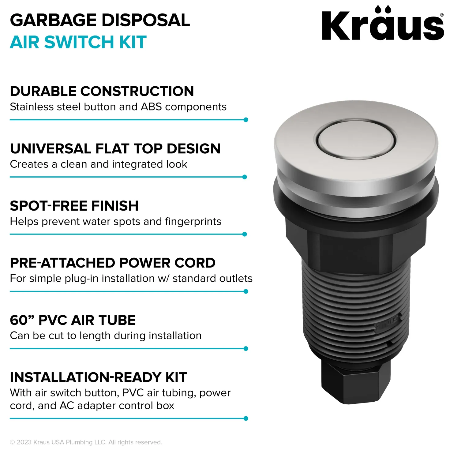 KRAUS Contemporary Flat Top Button Garbage Disposal Air Switch Kit in Spot-Free Stainless
