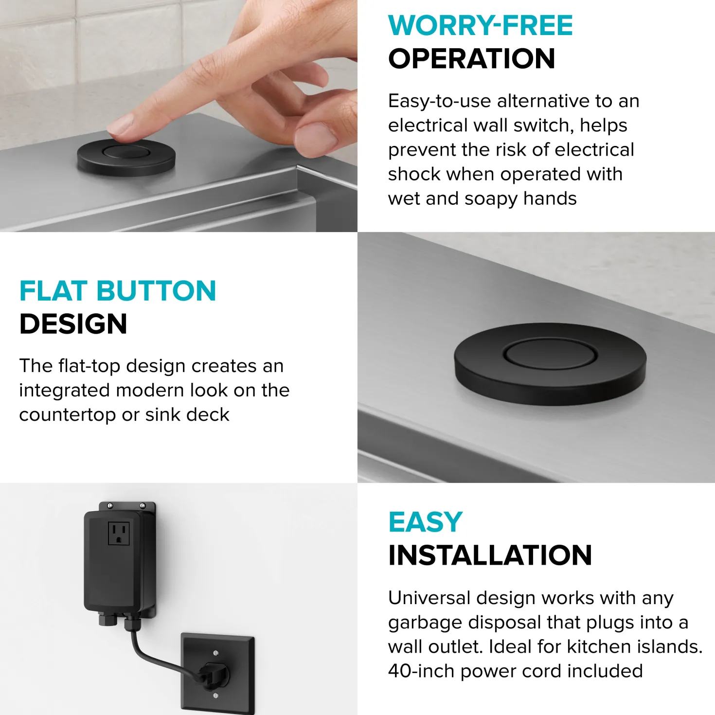 KRAUS Contemporary Flat Top Button Garbage Disposal Air Switch Kit in Matte Black