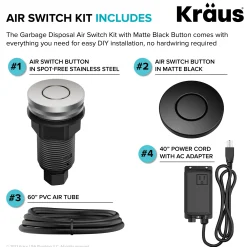 KRAUS Contemporary Flat Top Button Garbage Disposal Air Switch Kit in Matte Black