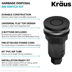 KRAUS Contemporary Flat Top Button Garbage Disposal Air Switch Kit in Matte Black