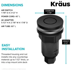 KRAUS Contemporary Flat Top Button Garbage Disposal Air Switch Kit in Matte Black