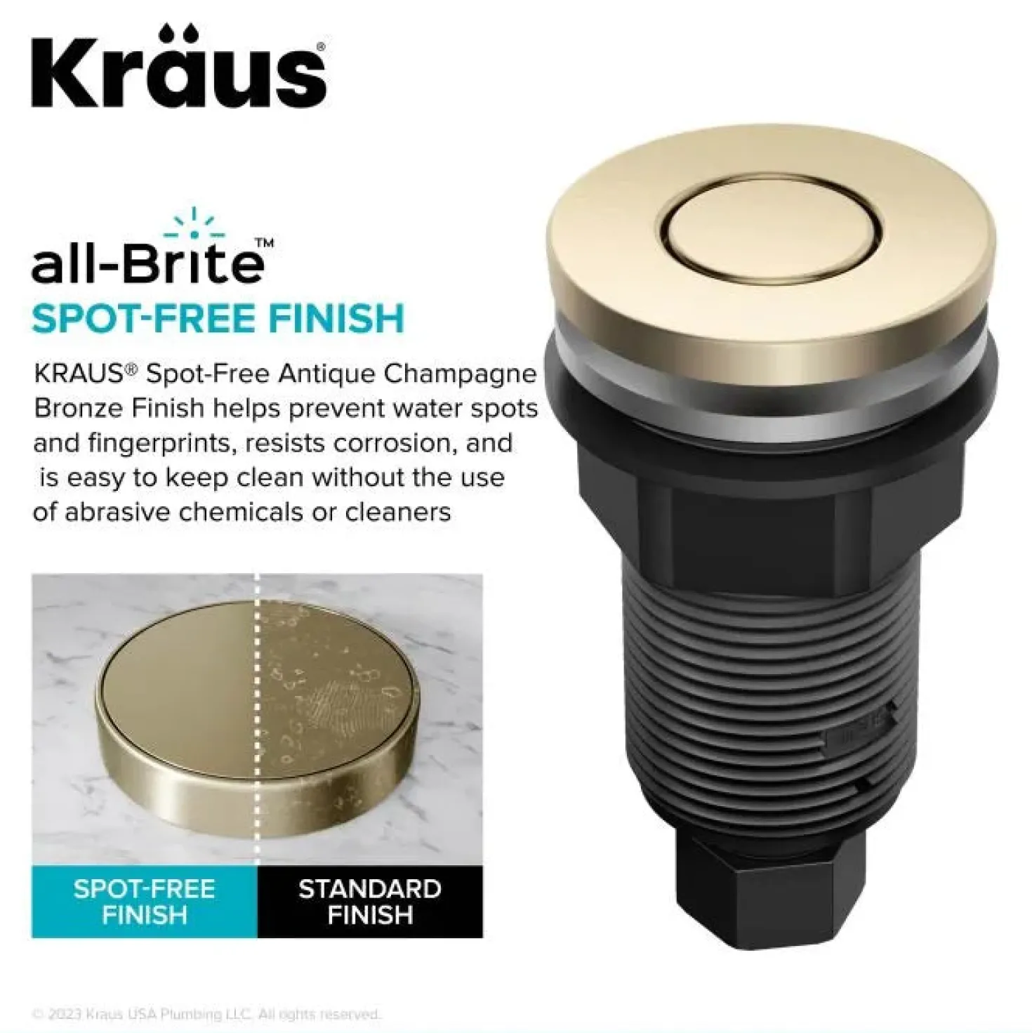 KRAUS Contemporary Flat Top Garbage Disposal Air Switch Button in Antique Champagne Bronze