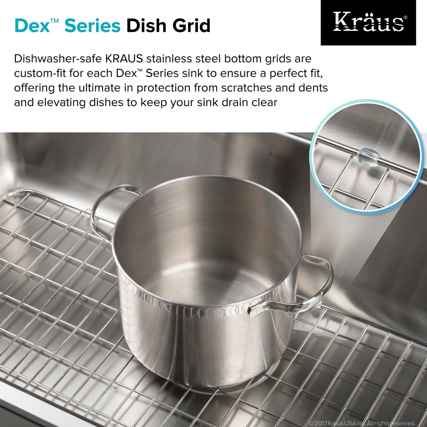 KRAUS Dex Series 17 Inch Stainless Steel Kitchen Sink Bottom Grid with Soft Rubber Bumpers