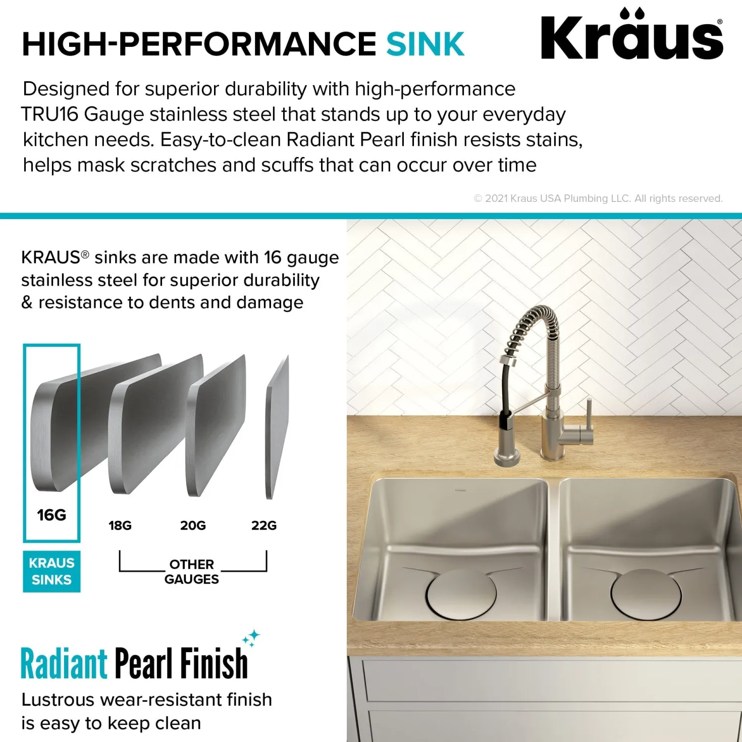 KRAUS Dex 33" Undermount 50/50 Double Bowl 16 Gauge Stainless Steel Kitchen Sink with VersiDrain