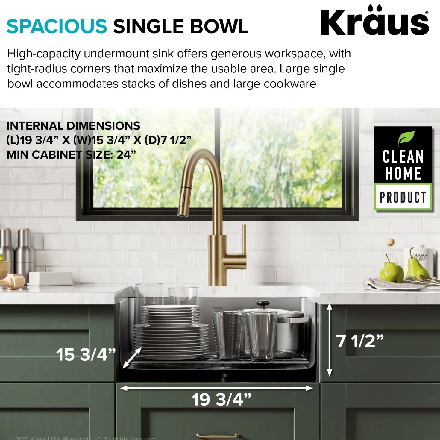 KRAUS Dex 21" Undermount 16 Gauge Stainless Steel Kitchen Sink