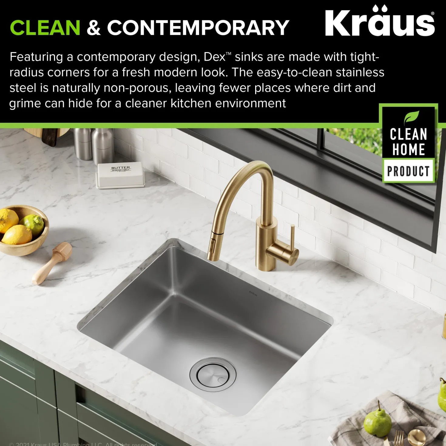 KRAUS Dex 21" Undermount 16 Gauge Stainless Steel Kitchen Sink