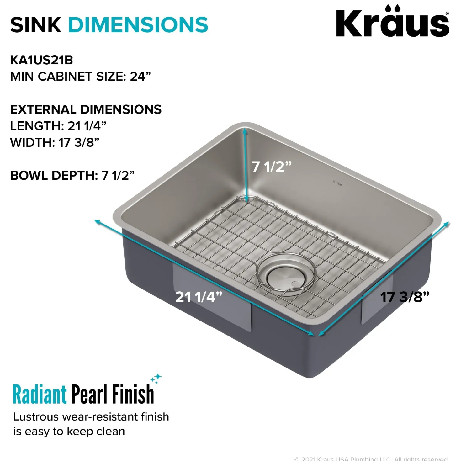 KRAUS Dex 21" Undermount 16 Gauge Stainless Steel Kitchen Sink