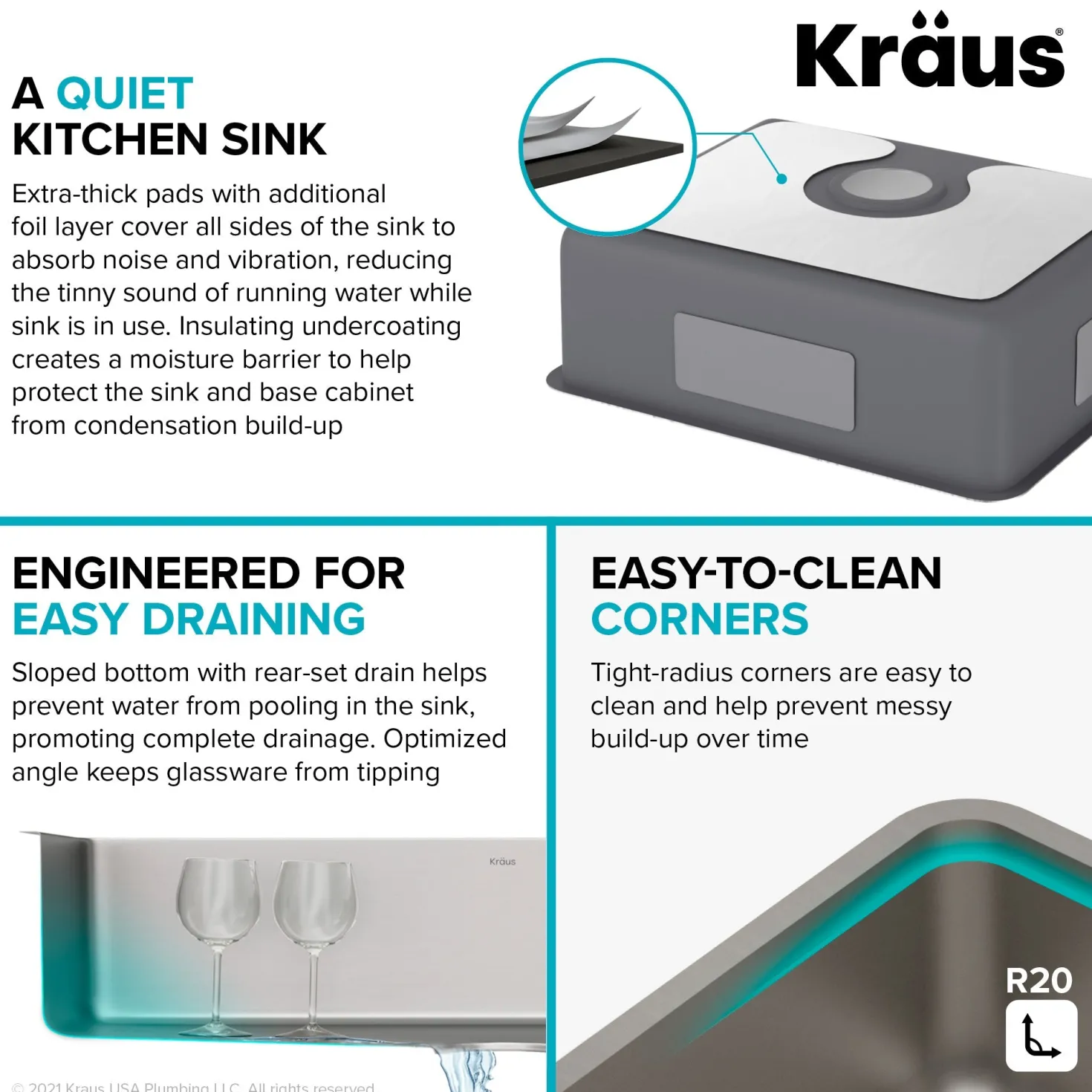 KRAUS Dex 21" Undermount 16 Gauge Stainless Steel Kitchen Sink