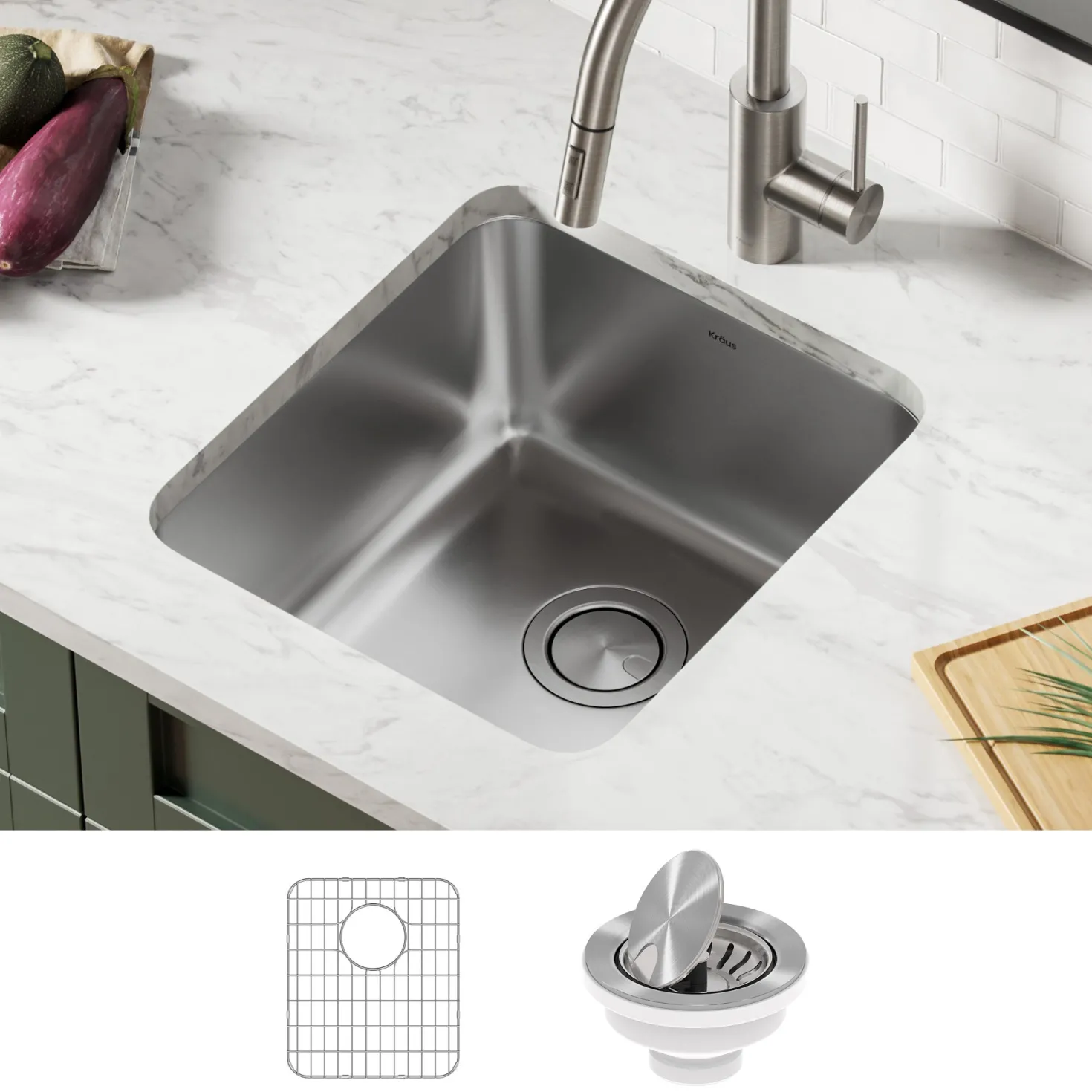 KRAUS Dex 17" Undermount 16 Gauge Stainless Steel Kitchen Sink