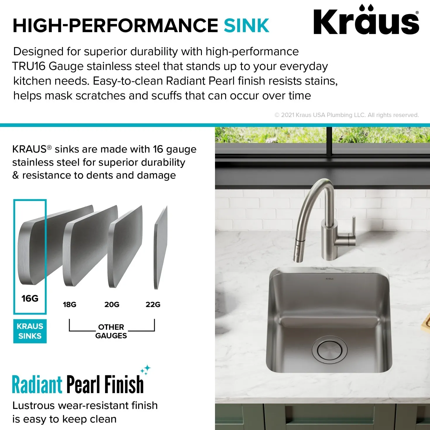 KRAUS Dex 17" Undermount 16 Gauge Stainless Steel Kitchen Sink