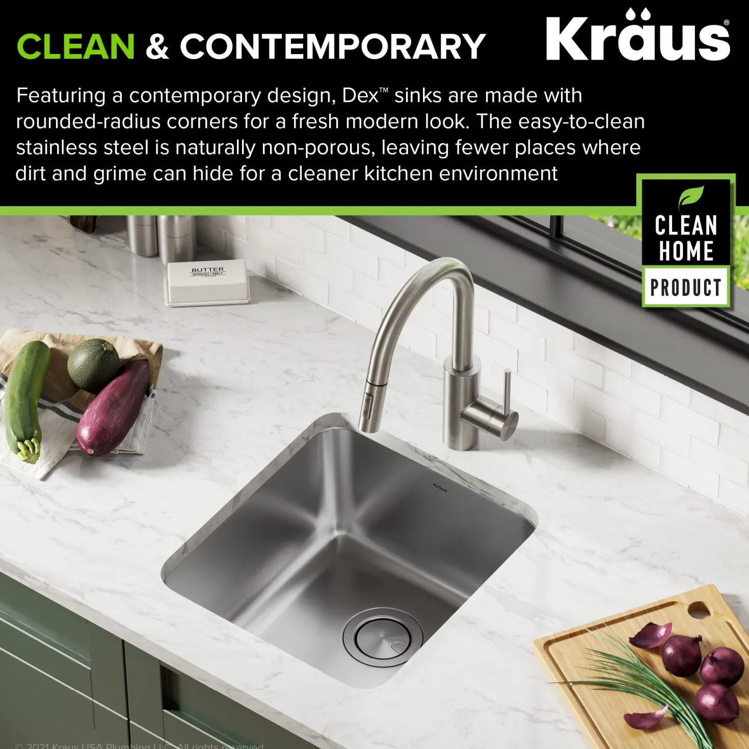 KRAUS Dex 17" Undermount 16 Gauge Stainless Steel ADA Kitchen Sink