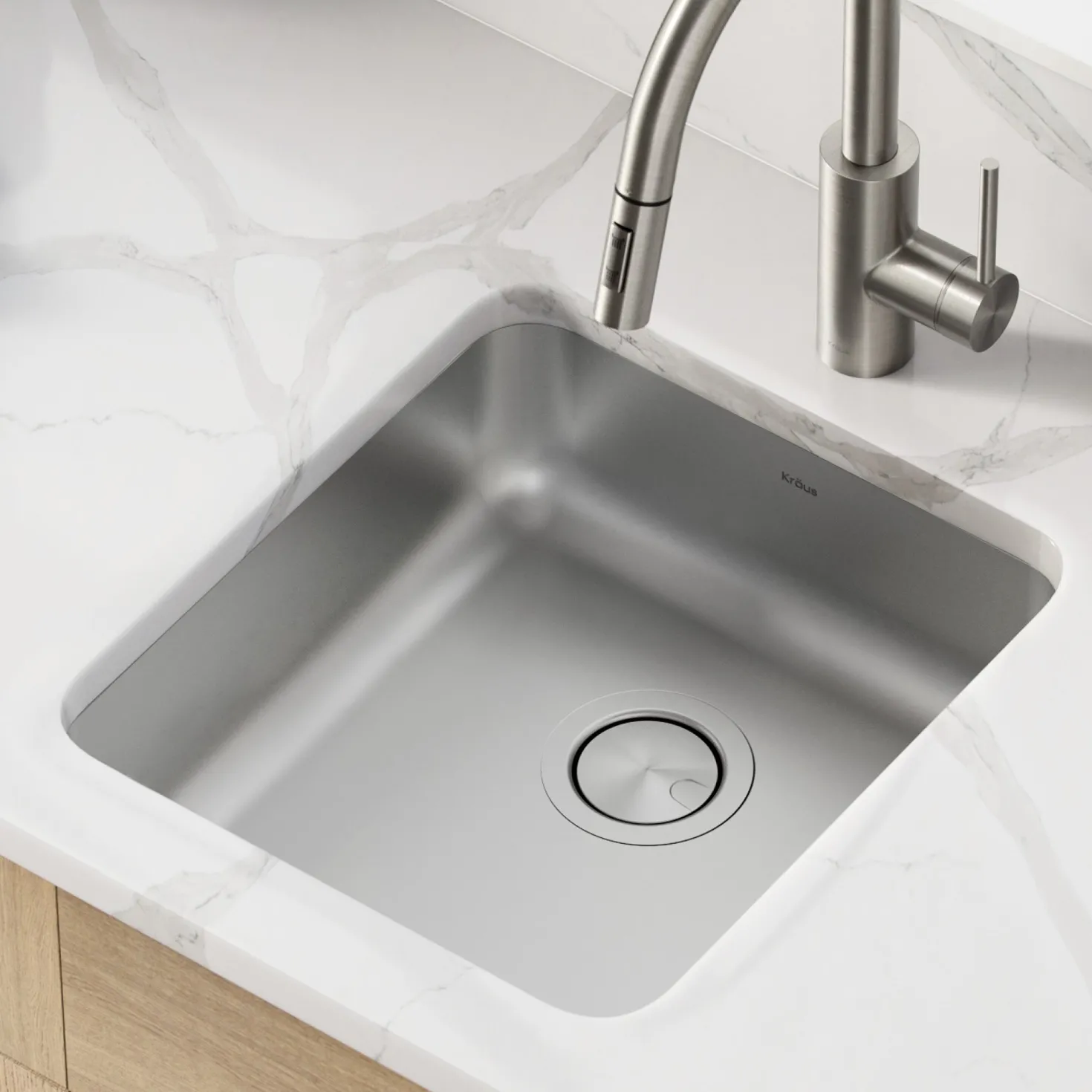KRAUS Dex 17" Undermount 16 Gauge Stainless Steel ADA Kitchen Sink