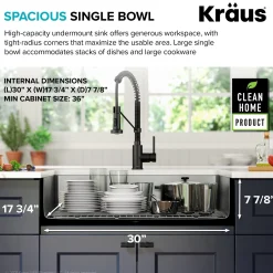 KRAUS Dex 32" Undermount 16 Gauge Stainless Steel Kitchen Sink