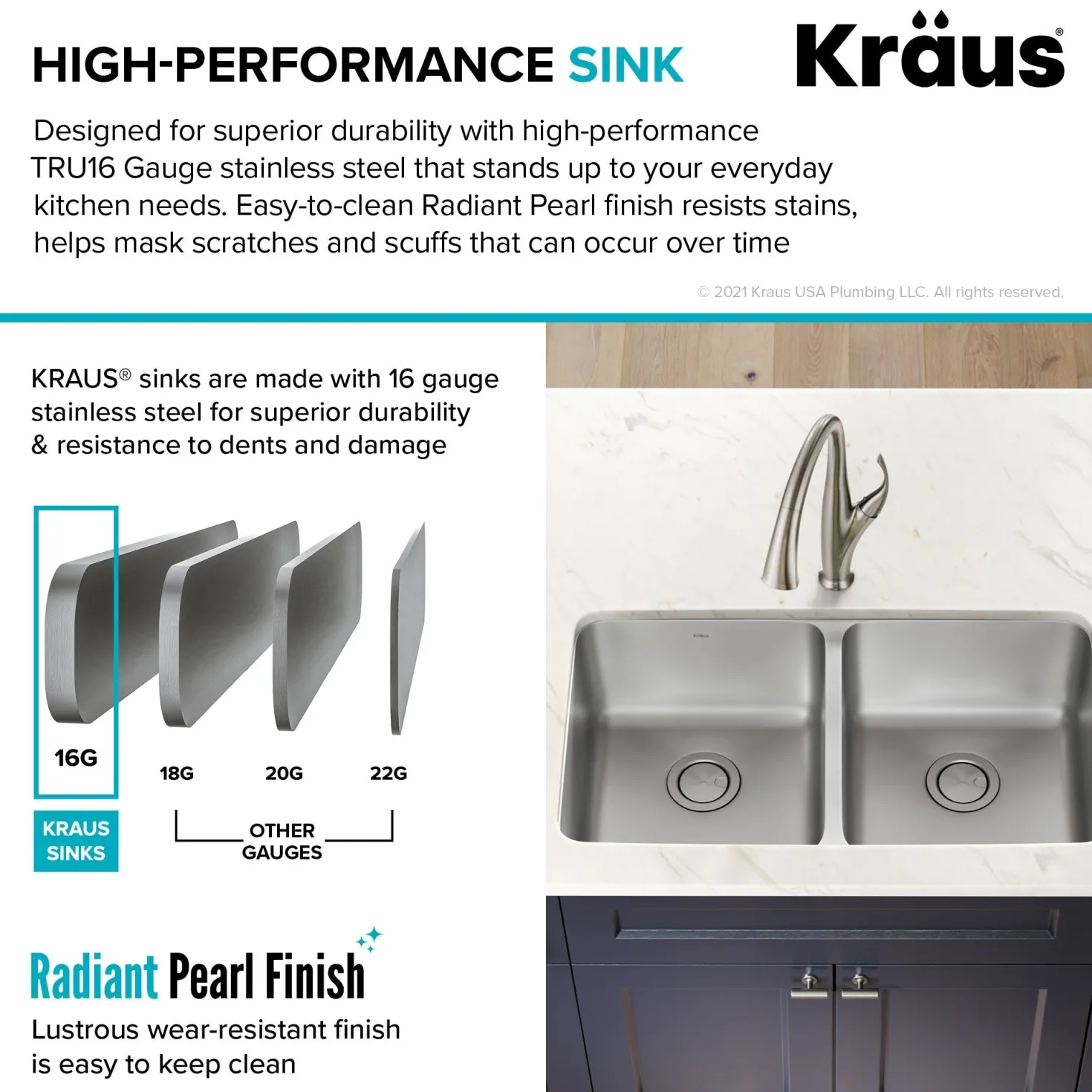 KRAUS Dex 33" Undermount 16 Gauge Stainless Steel Double Bowl Kitchen Sink