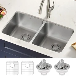 KRAUS Dex 33" Undermount 16 Gauge Stainless Steel Double Bowl Kitchen Sink
