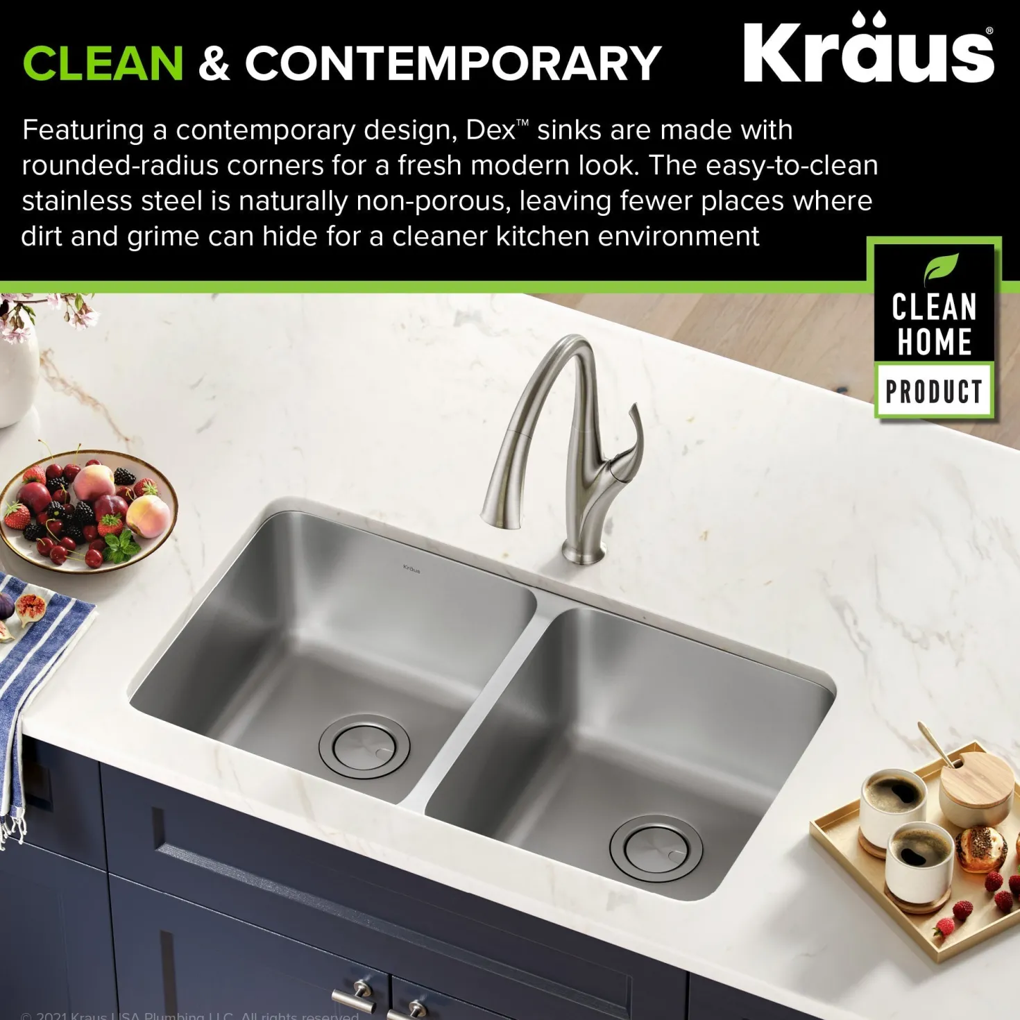 KRAUS Dex 33" Undermount 16 Gauge Stainless Steel Double Bowl Kitchen Sink