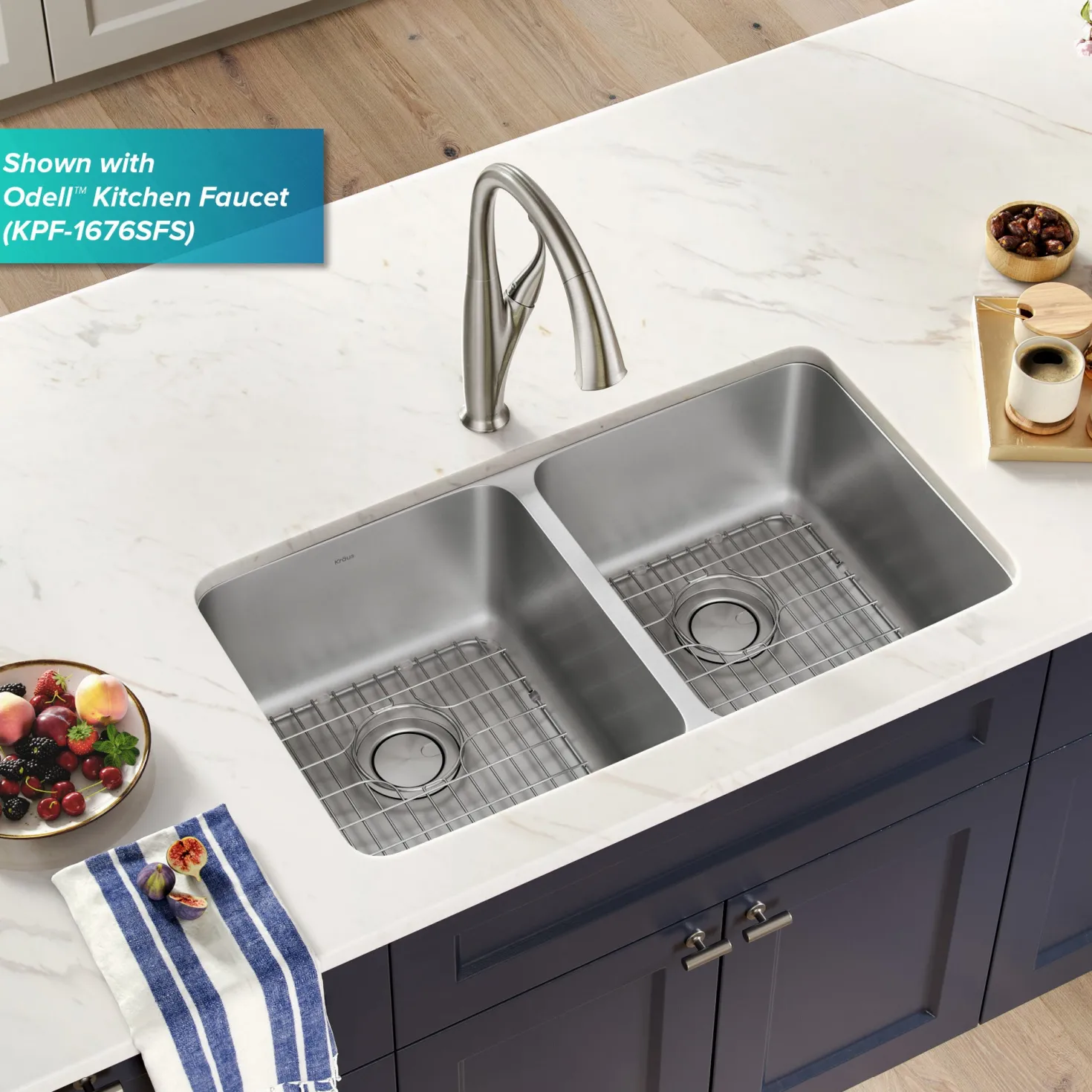 KRAUS Dex 33" Undermount 16 Gauge Stainless Steel Double Bowl Kitchen Sink