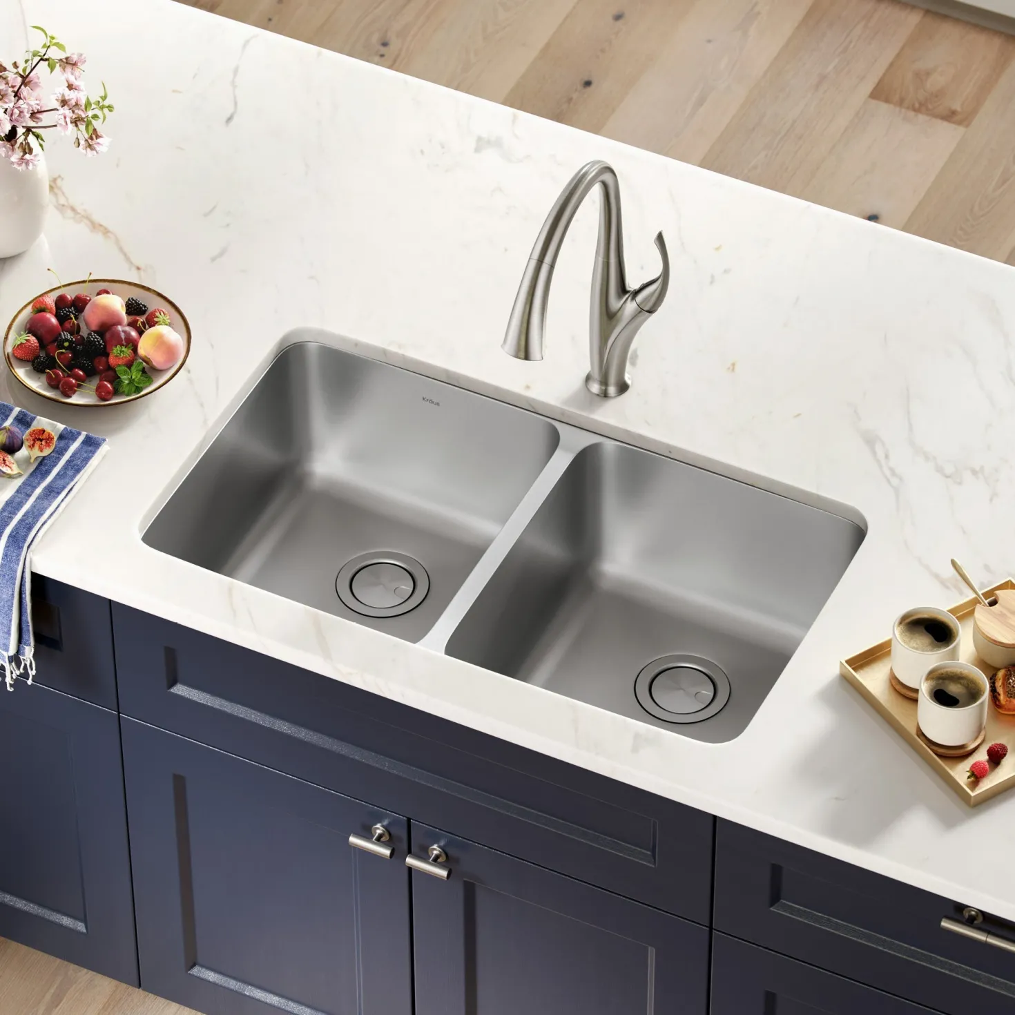 KRAUS Dex 33" Undermount 16 Gauge Stainless Steel Double Bowl Kitchen Sink