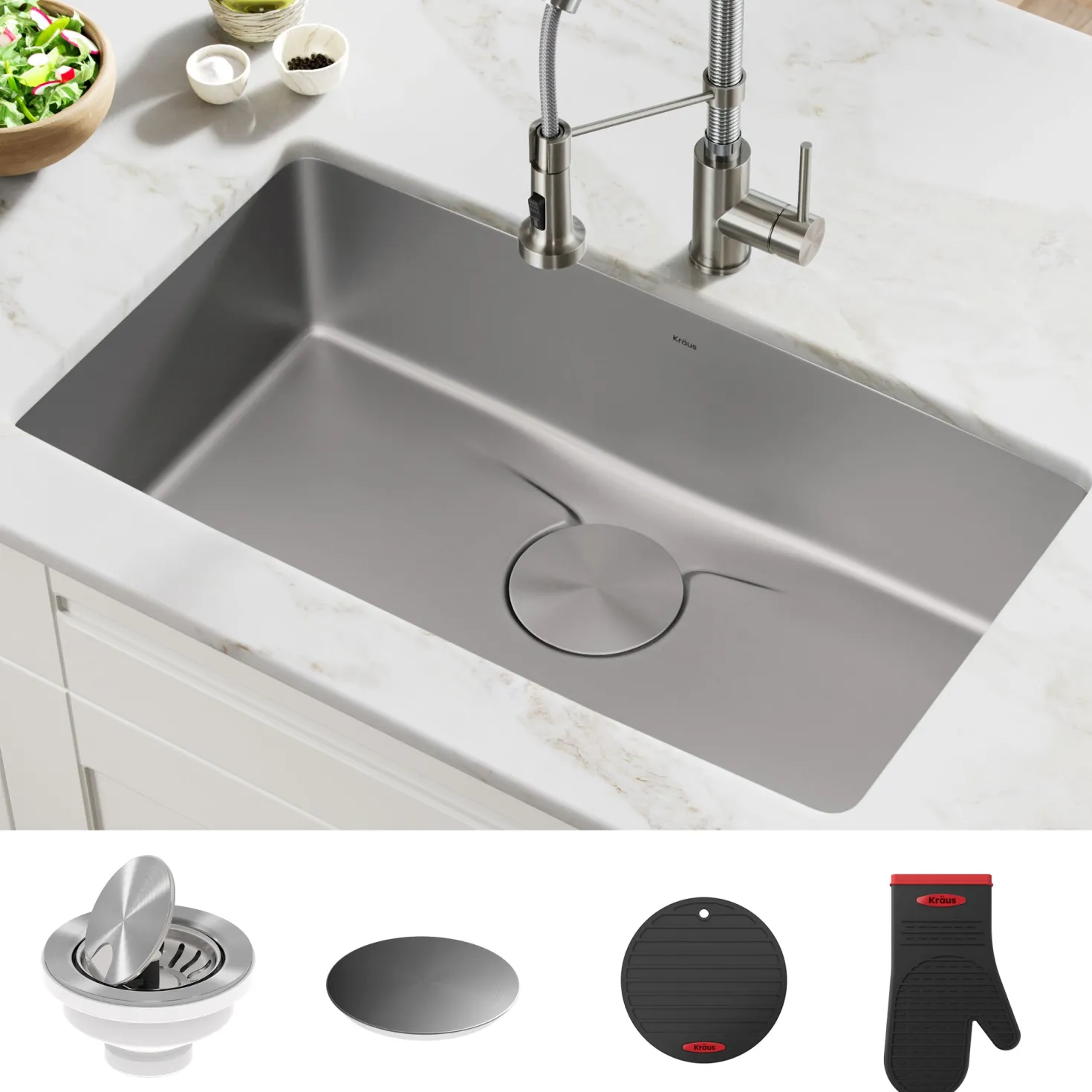KRAUS Dex 33" Undermount 16 Gauge Stainless Steel Kitchen Sink with VersiDrain