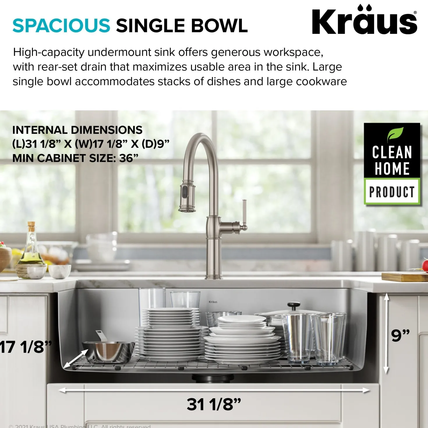 KRAUS Dex 33" Undermount 16 Gauge Stainless Steel Kitchen Sink with VersiDrain