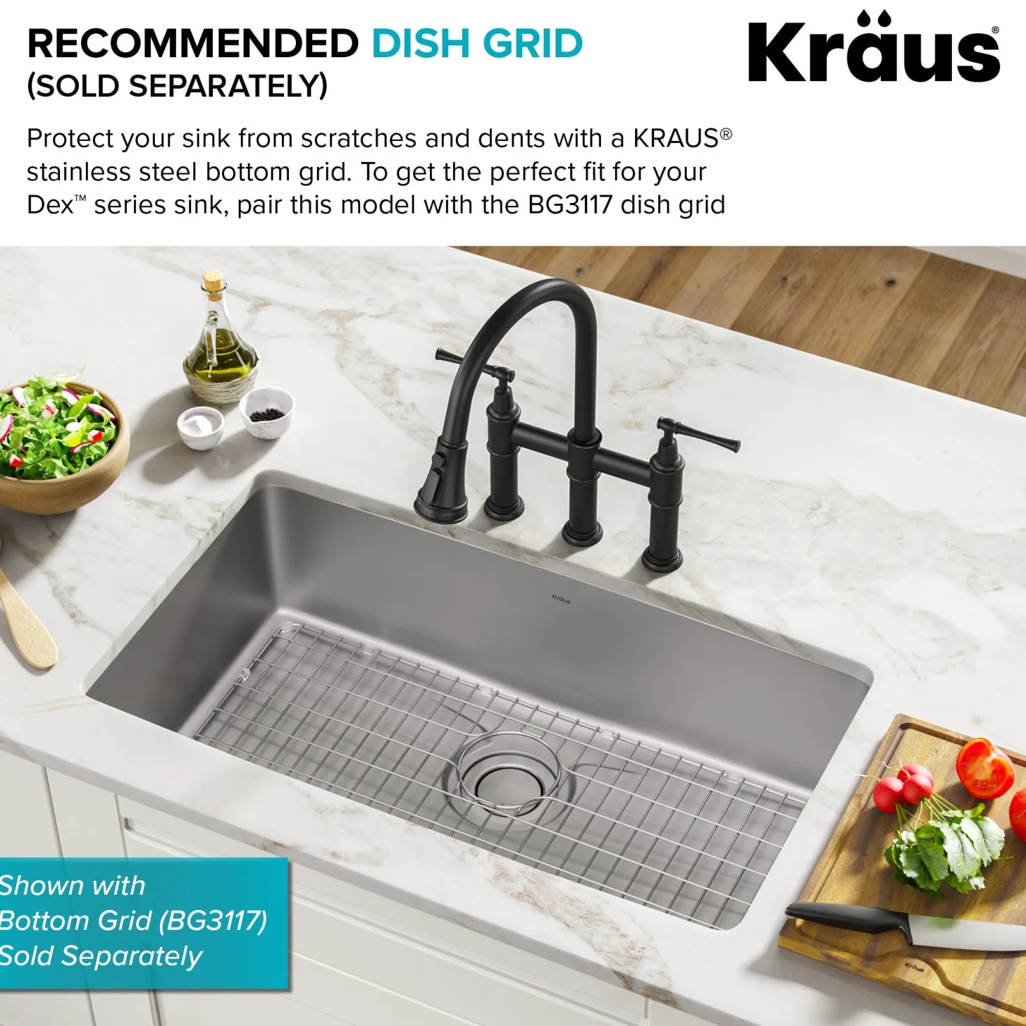 KRAUS Dex 33" Undermount 16 Gauge Stainless Steel Kitchen Sink with VersiDrain