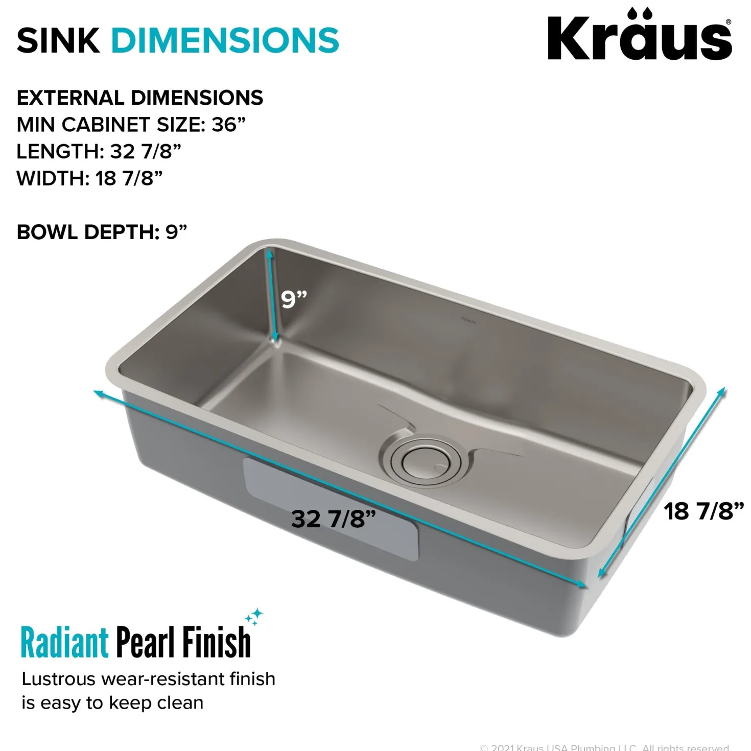 KRAUS Dex 33" Undermount 16 Gauge Stainless Steel Kitchen Sink with VersiDrain