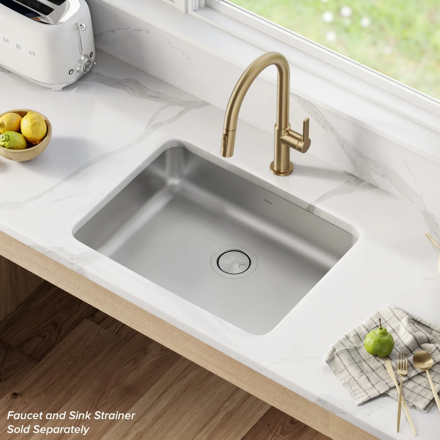 KRAUS Dex 25" Undermount 16 Gauge Stainless Steel ADA Kitchen Sink