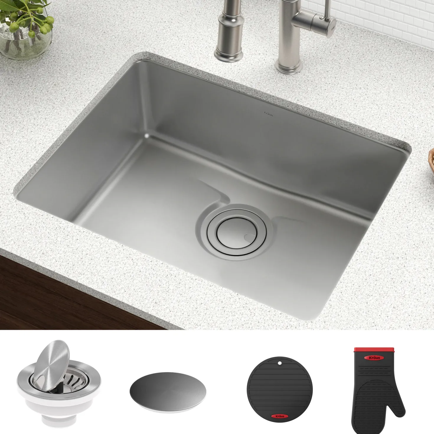 KRAUS Dex 25" Undermount 16 Gauge Stainless Steel Kitchen Sink with VersiDrain