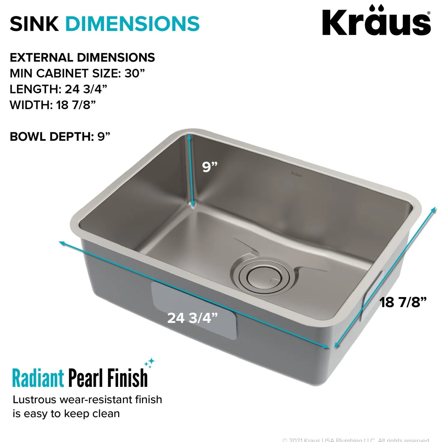 KRAUS Dex 25" Undermount 16 Gauge Stainless Steel Kitchen Sink with VersiDrain