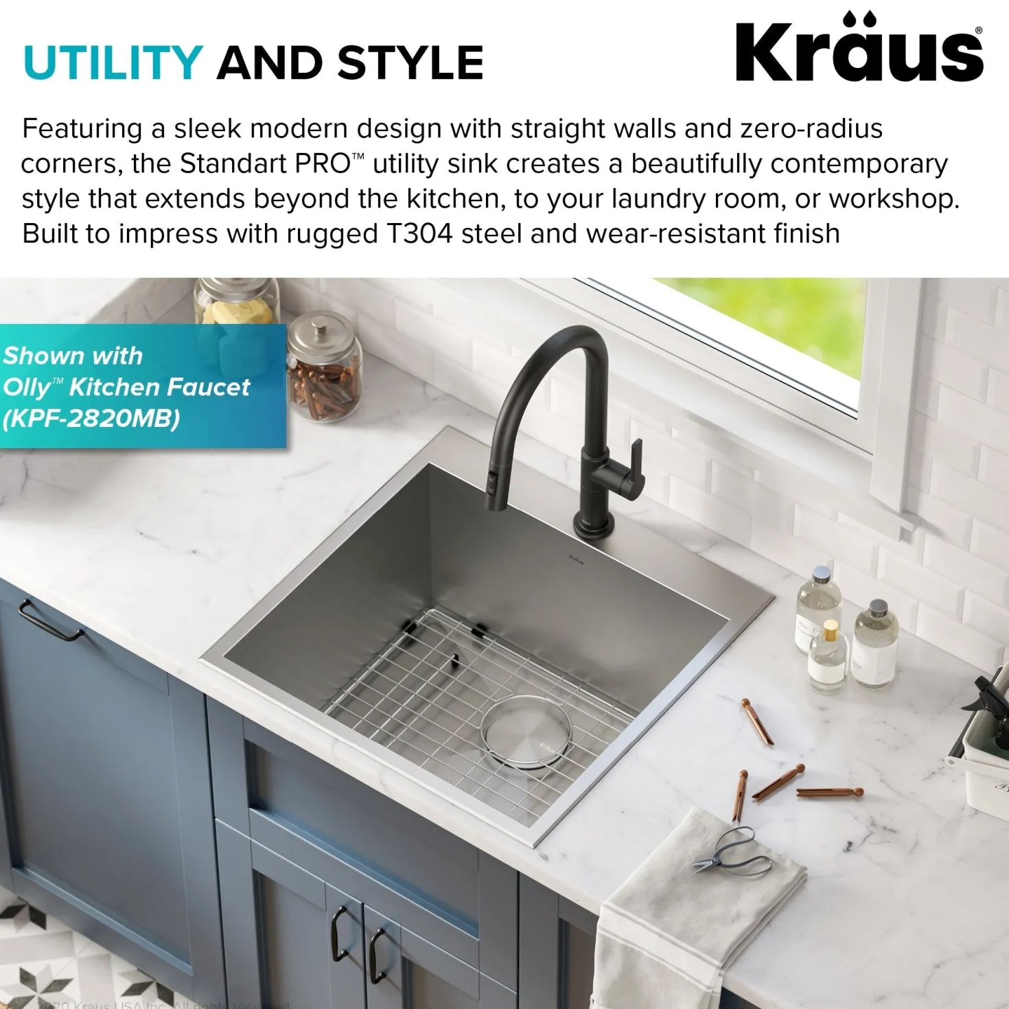 KRAUS 22" Drop-in 16 Gauge Stainless Steel Laundry Utility Sink