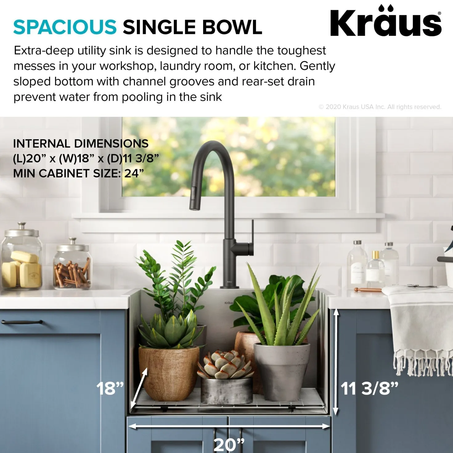 KRAUS 22" Drop-in 16 Gauge Stainless Steel Laundry Utility Sink