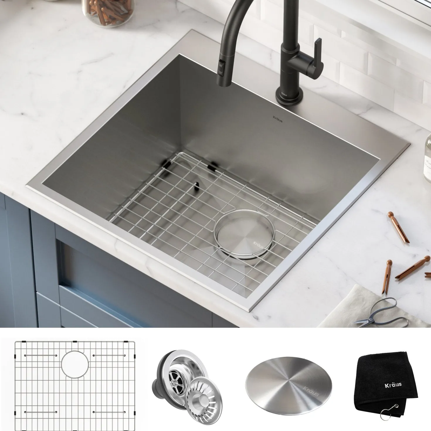 KRAUS 22" Drop-in 16 Gauge Stainless Steel Laundry Utility Sink