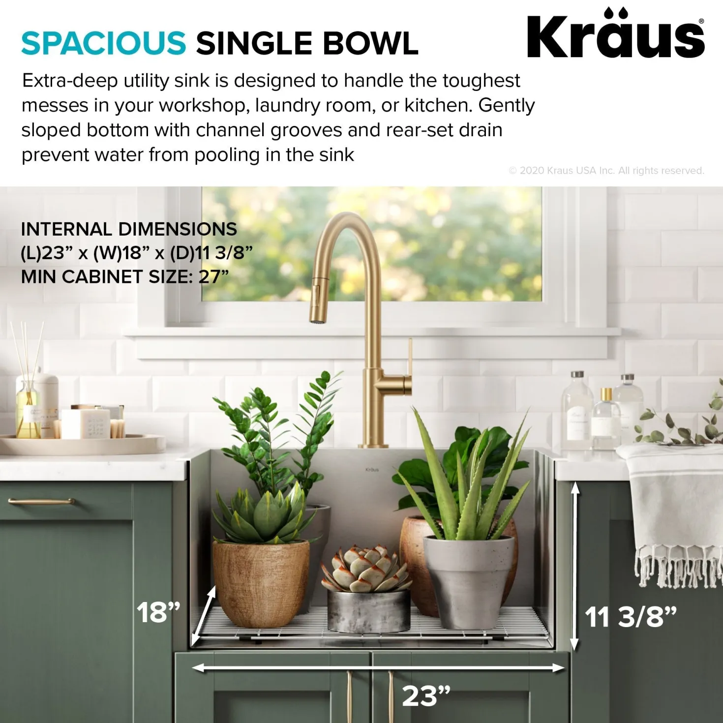 KRAUS 25" Drop-in 16 Gauge Stainless Steel Laundry Utility Sink