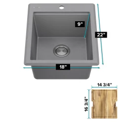 KRAUS 18” Drop-In Granite Composite Workstation Kitchen Bar Sink in Metallic Grey