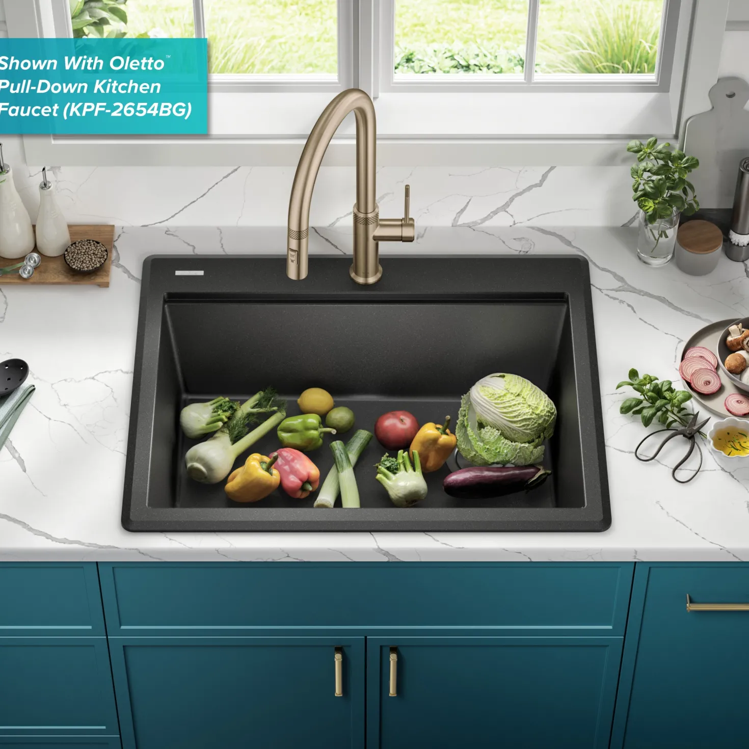 KRAUS 28” Drop-In Granite Composite Workstation Kitchen Sink in Metallic Black