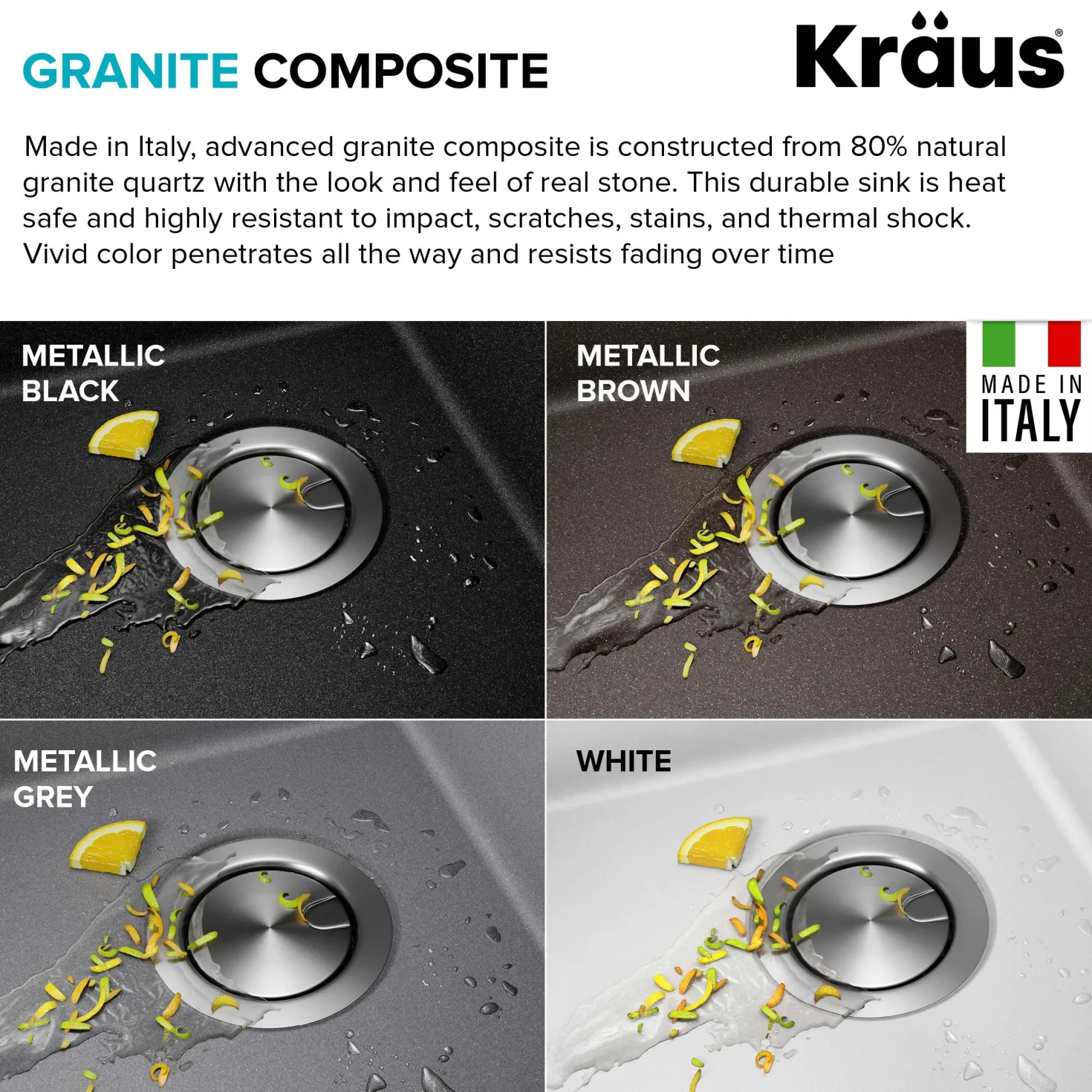 KRAUS 28” Drop-In Granite Composite Workstation Kitchen Sink in Metallic Black