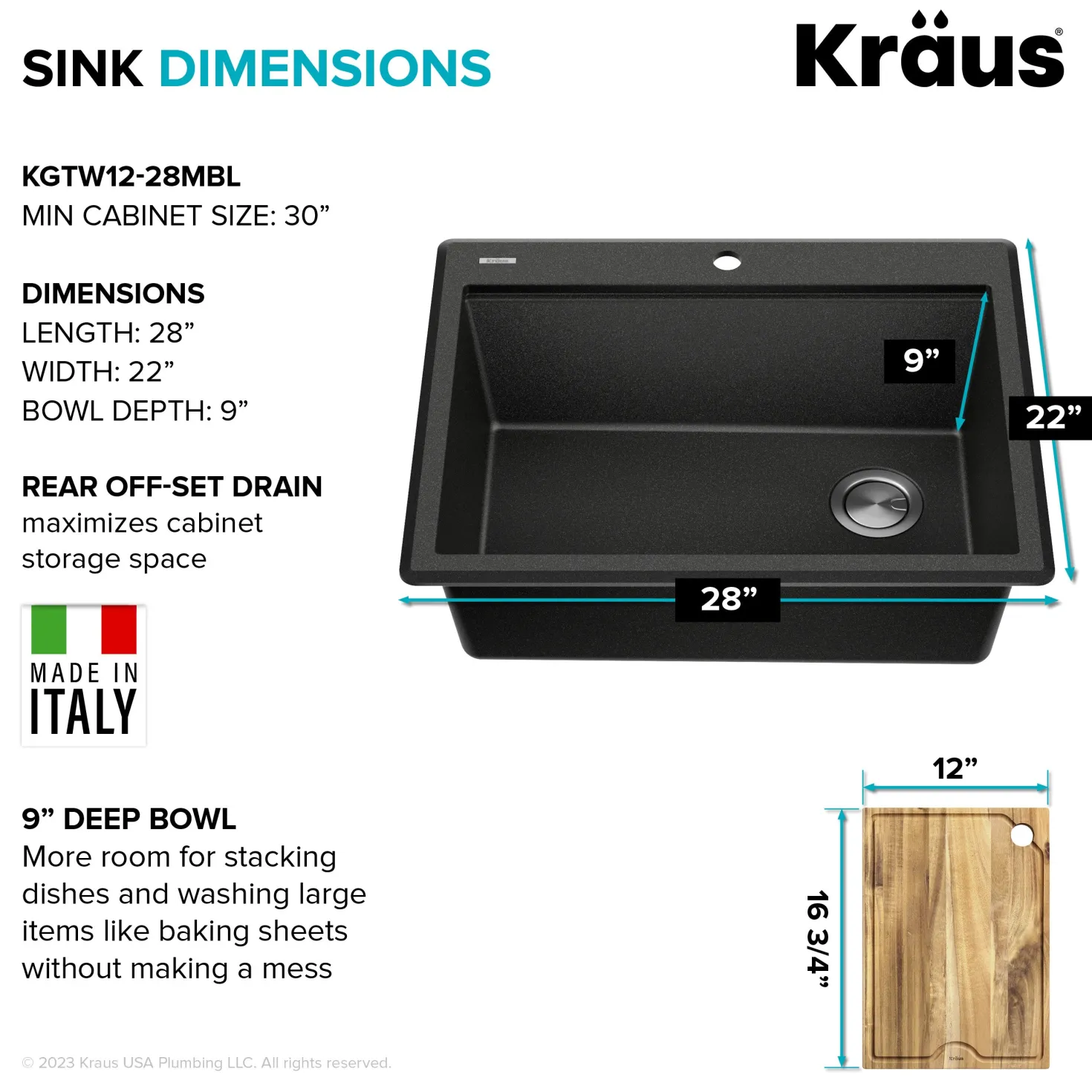 KRAUS 28” Drop-In Granite Composite Workstation Kitchen Sink in Metallic Black