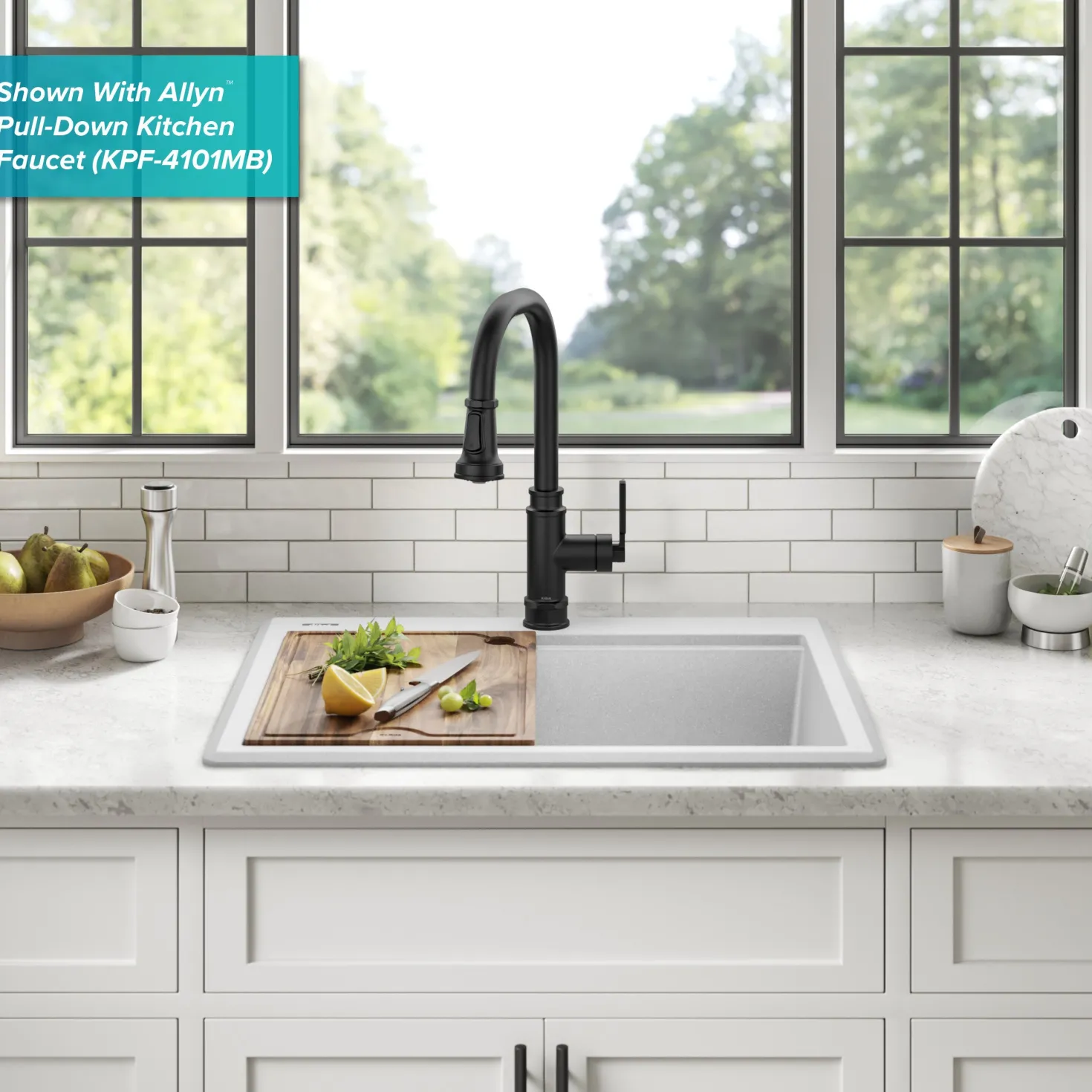 KRAUS 28” Drop-In Granite Composite Workstation Kitchen Sink in White