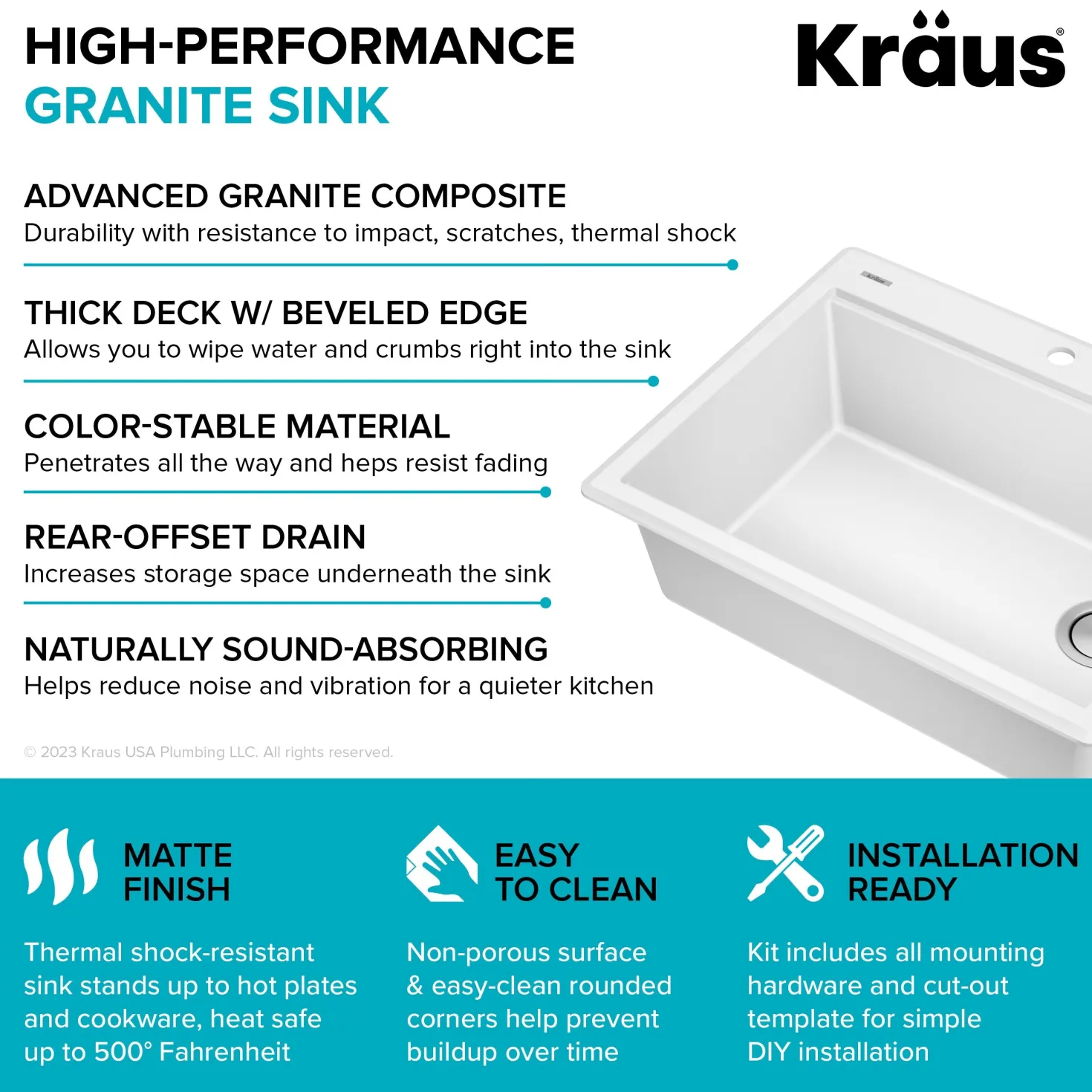 KRAUS 28” Drop-In Granite Composite Workstation Kitchen Sink in White