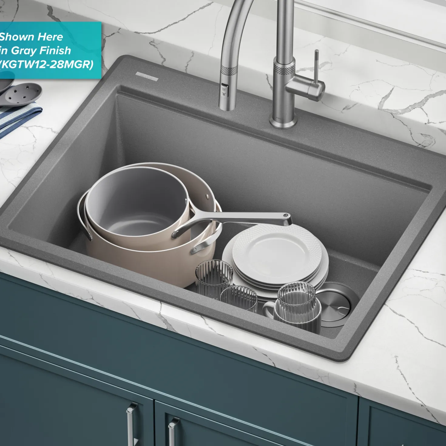KRAUS 28” Drop-In Granite Composite Workstation Kitchen Sink in White