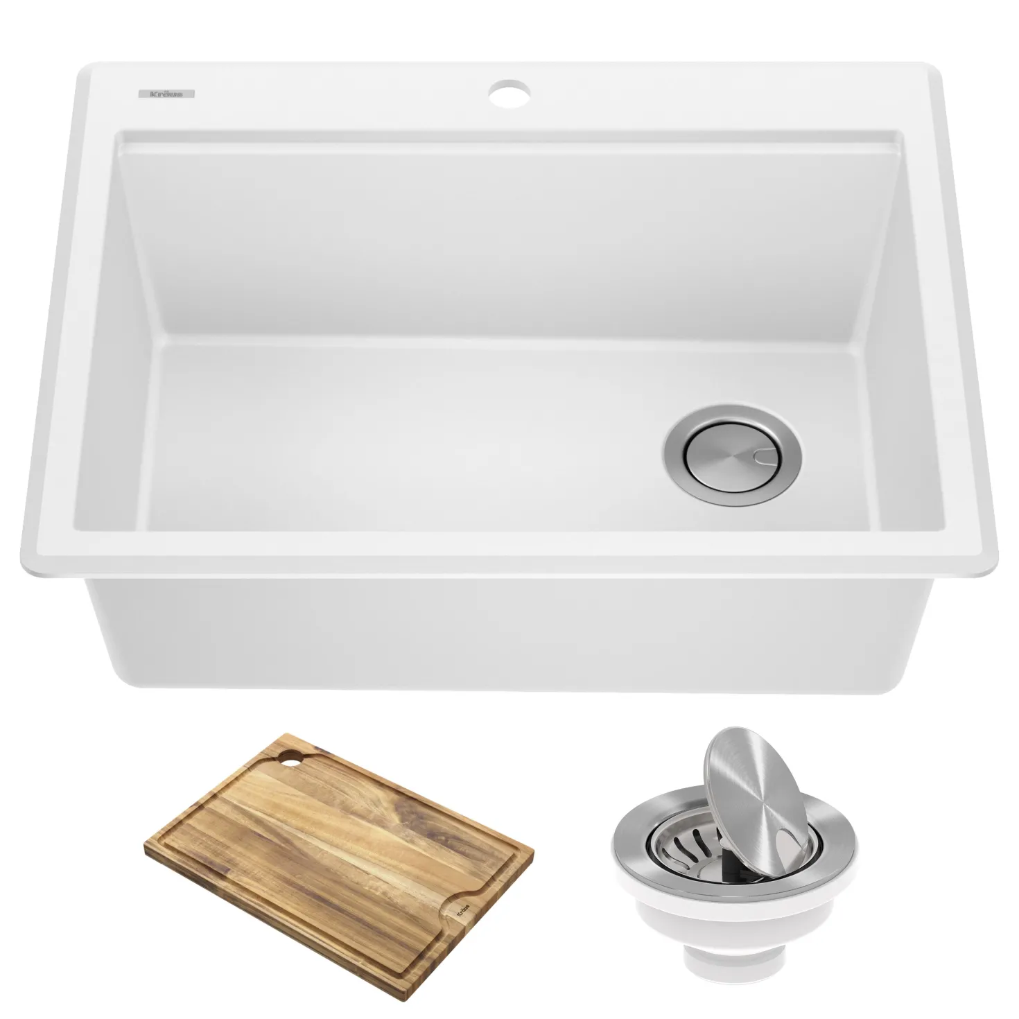 KRAUS 28” Drop-In Granite Composite Workstation Kitchen Sink in White