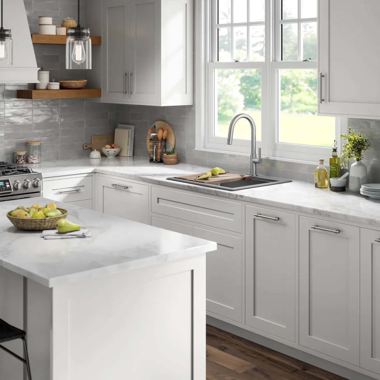 KRAUS 25” Drop-In Granite Composite Workstation Kitchen Sink in Metallic Grey