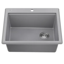 KRAUS 25” Drop-In Granite Composite Workstation Kitchen Sink in Metallic Grey